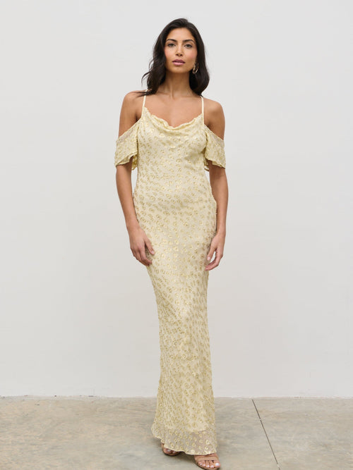 Nia Cold Shoulder Maxi Dress - Lemon