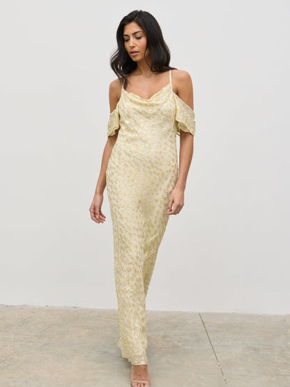 Nia Cold Shoulder Maxi Dress - Lemon