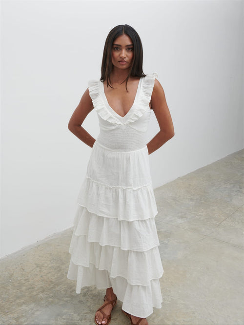 Opal Ruffle Midaxi Dress - Cream