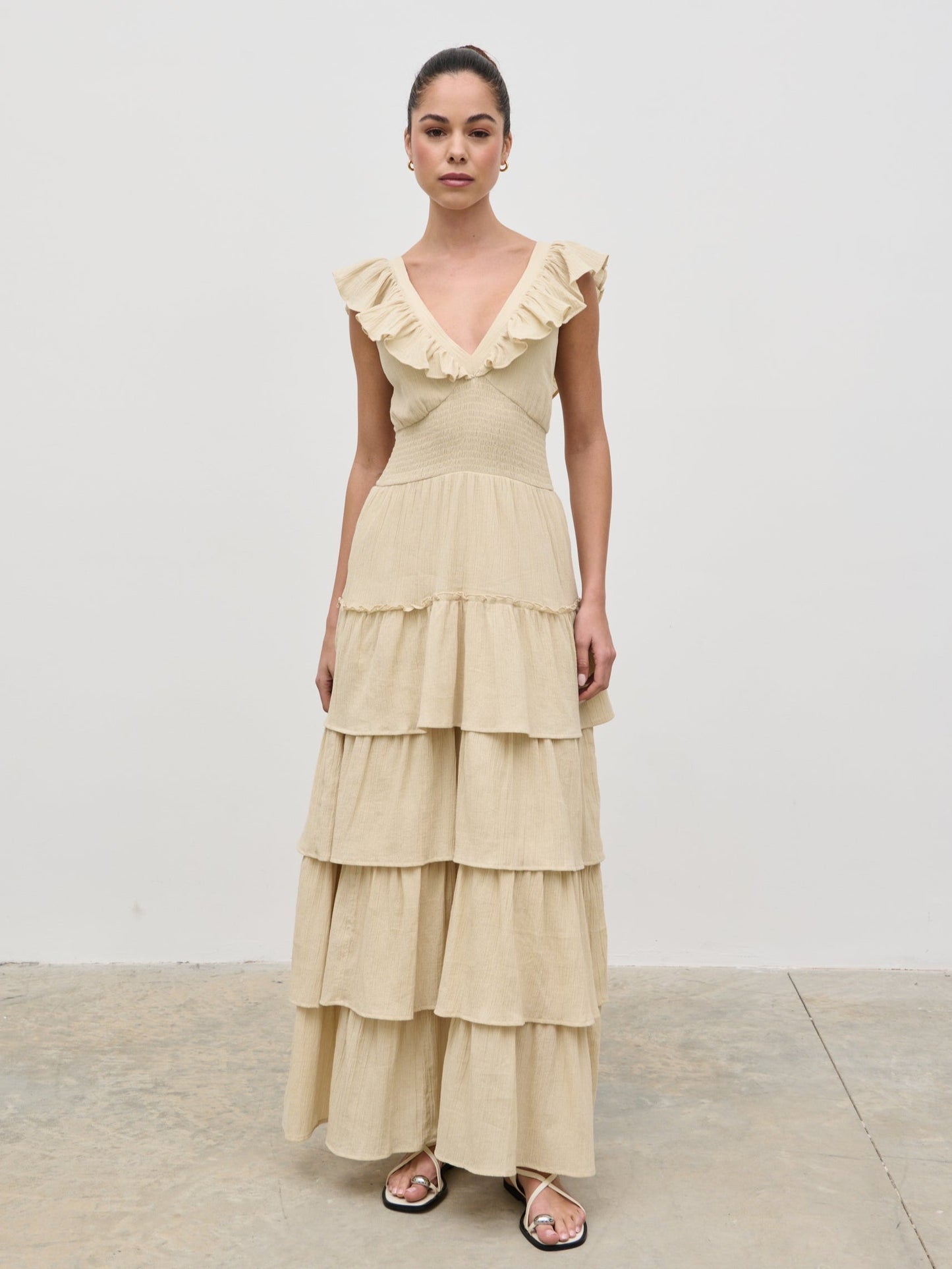 Opal Ruffle Maxi Dress - Beige
