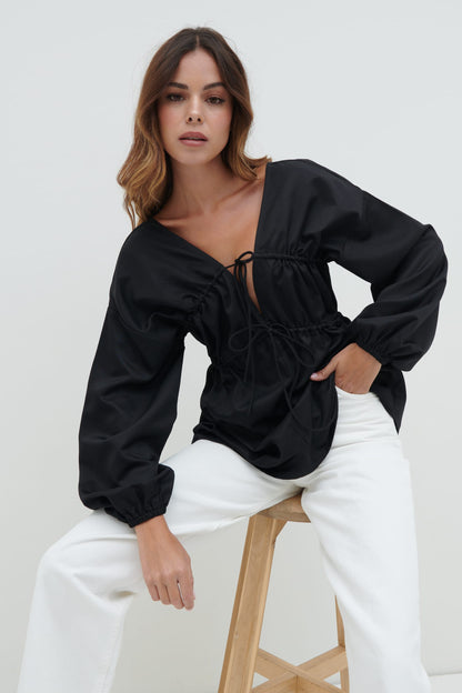 Ottilie Tie Top - Black