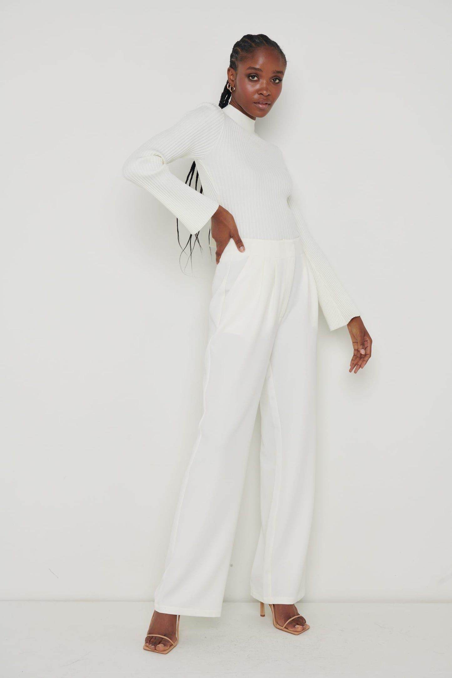 Parker High Waisted Box Pleat Trouser - Cream