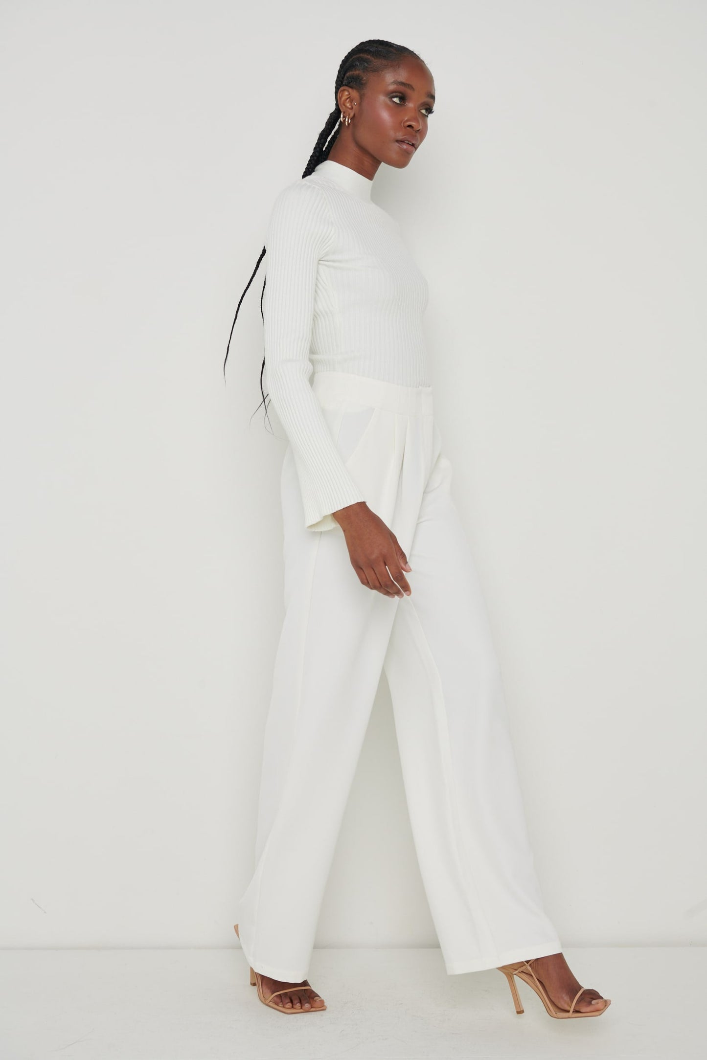 Parker High Waisted Box Pleat Trouser - Cream