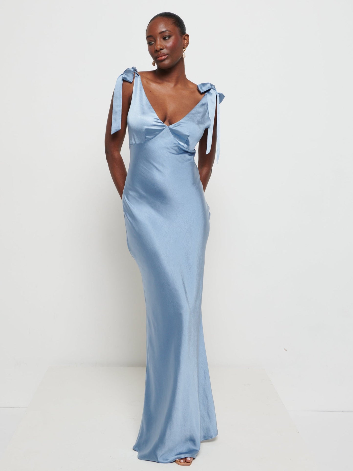 Piper Tie Maxi Bridesmaid Dress - Dusty Blue