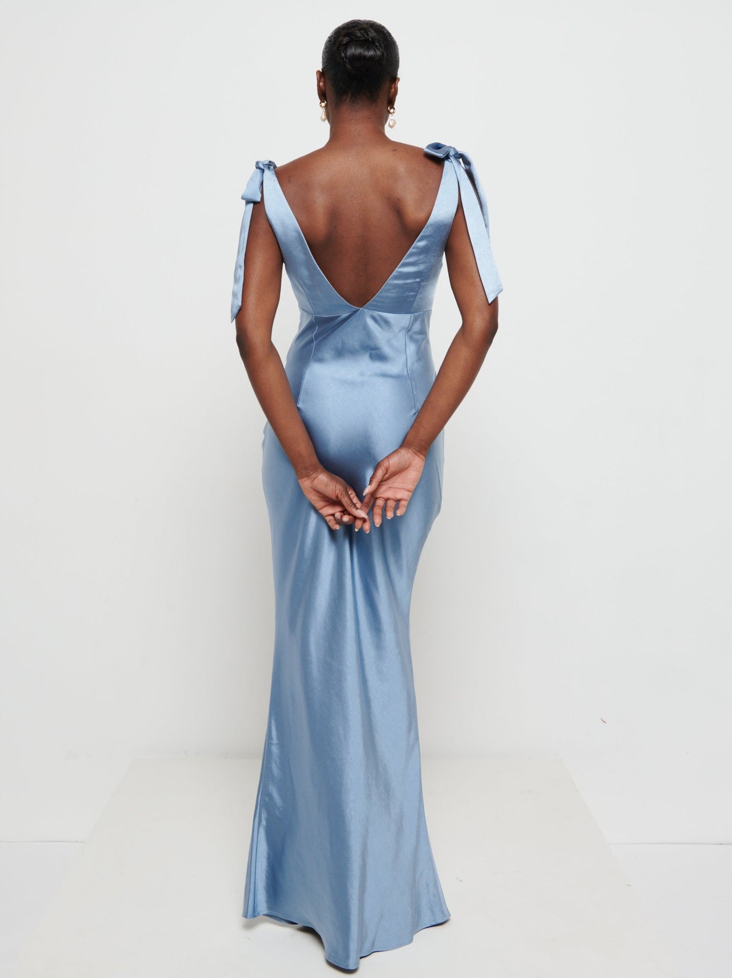 Piper Tie Maxi Bridesmaid Dress - Dusty Blue