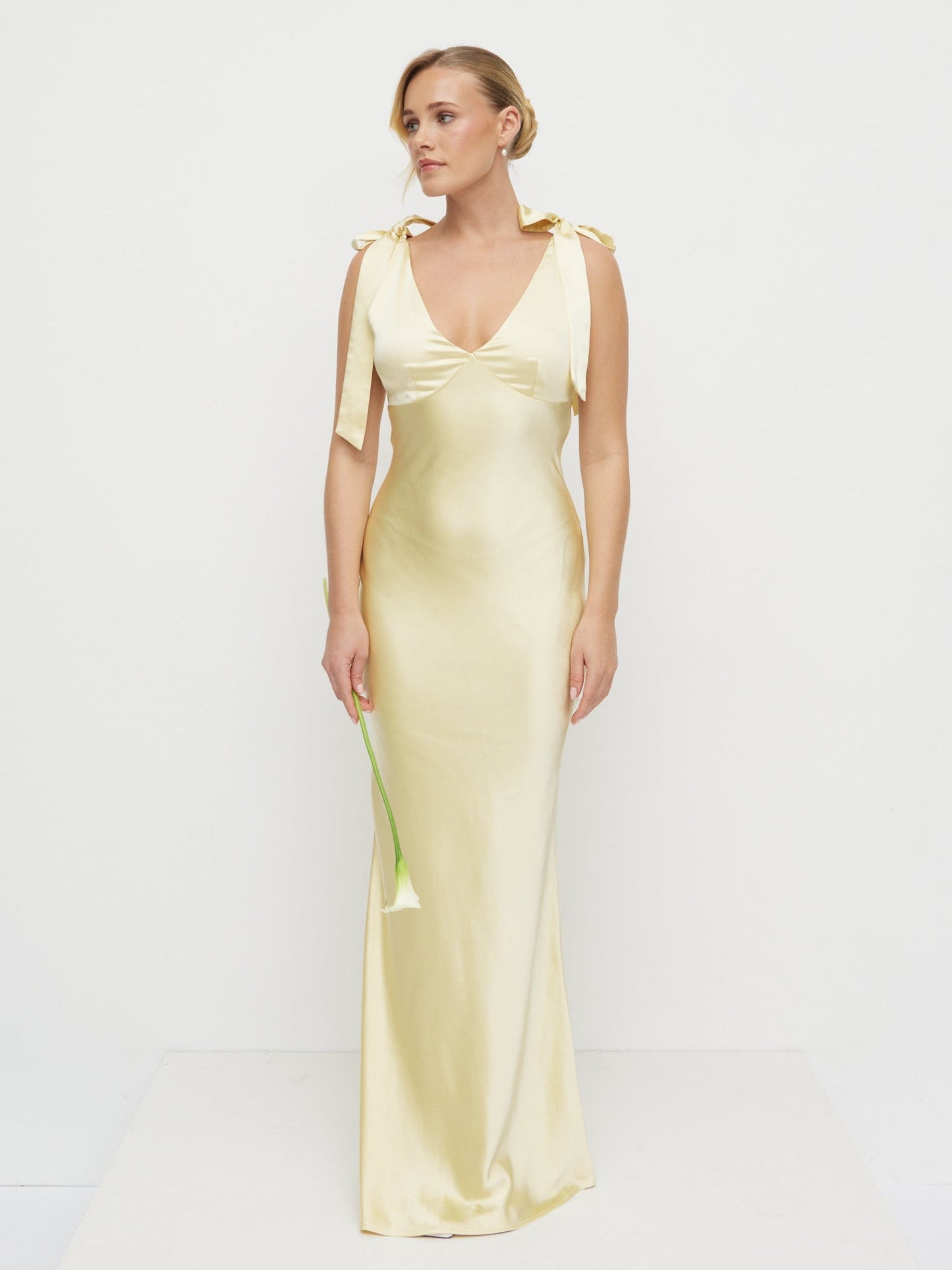 Piper Tie Satin Maxi Dress - Lemon