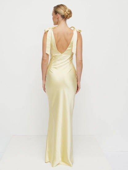 Piper Tie Satin Maxi Dress - Lemon