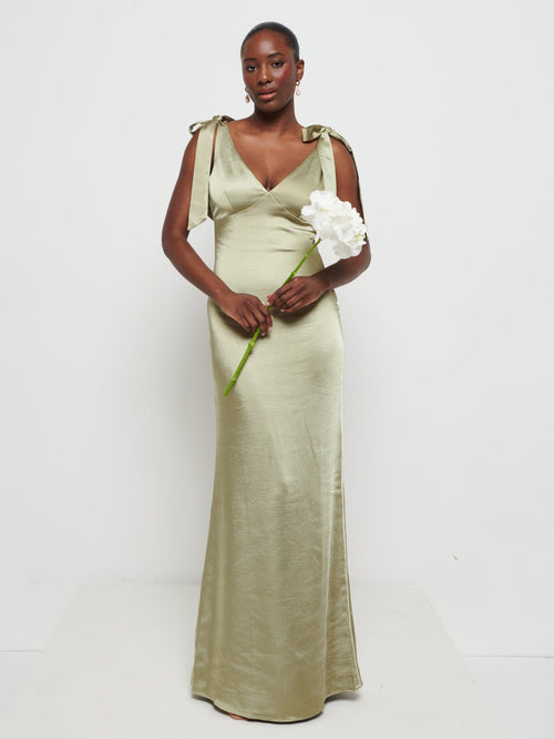 Piper Tie Maxi Bridesmaid Dress - Matte Olive
