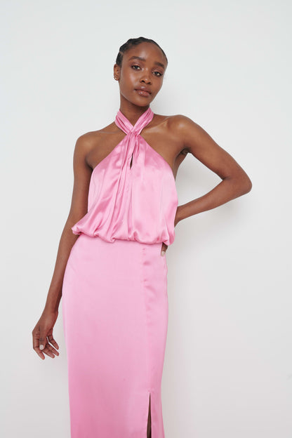 Sammie Knot Halter Neck Maxi Dress - Pink