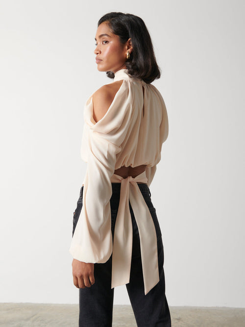 Selena Cold Shoulder Top - Pearl Ivory