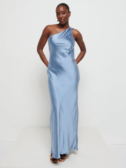 Sheree Scarf Maxi Bridesmaid Dress - Dusty Blue