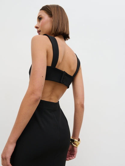 Sorel Square Neck Crepe Maxi Dress - Black