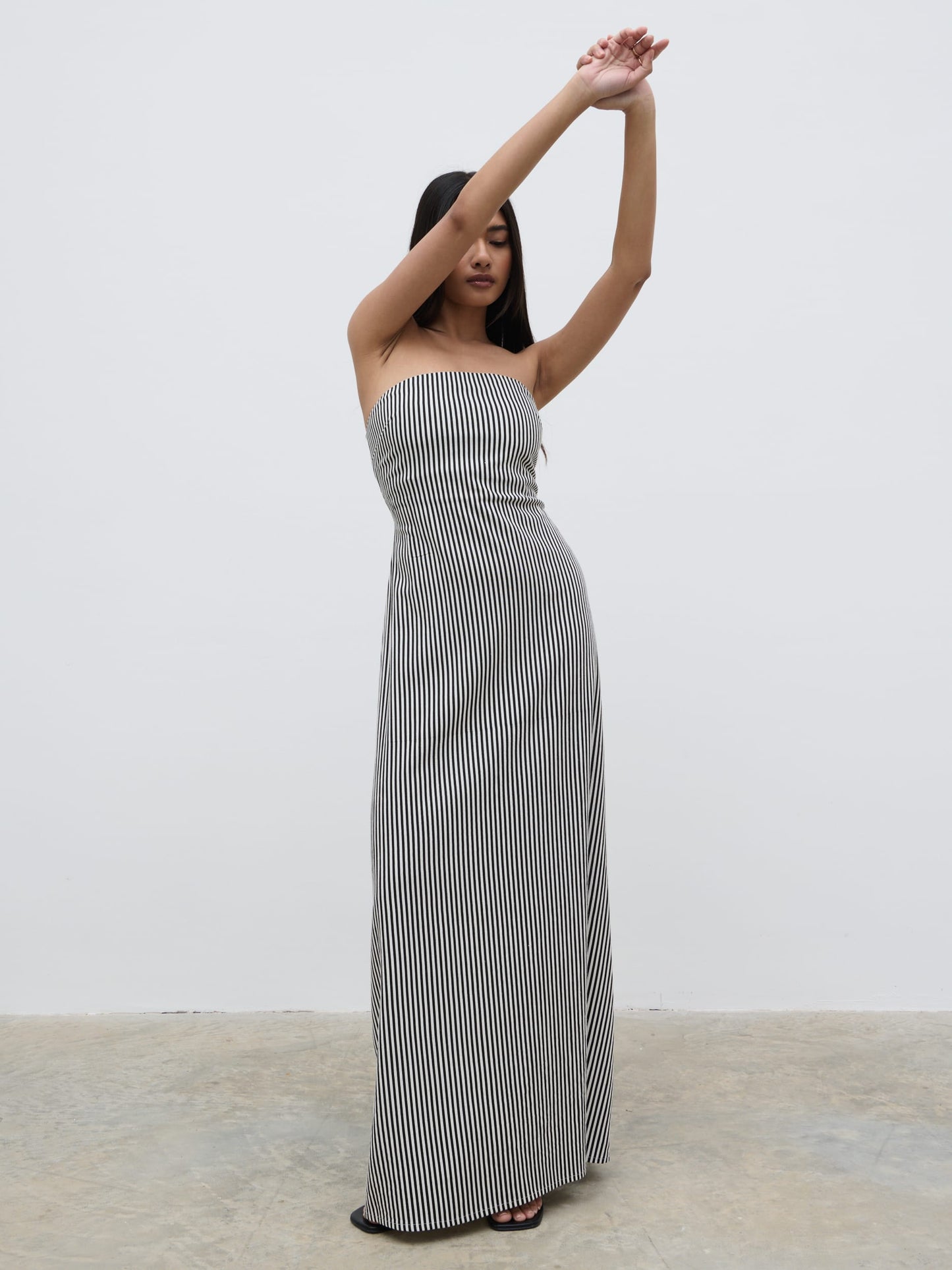 Sunny Striped Bandeau Dress - Stone and Black