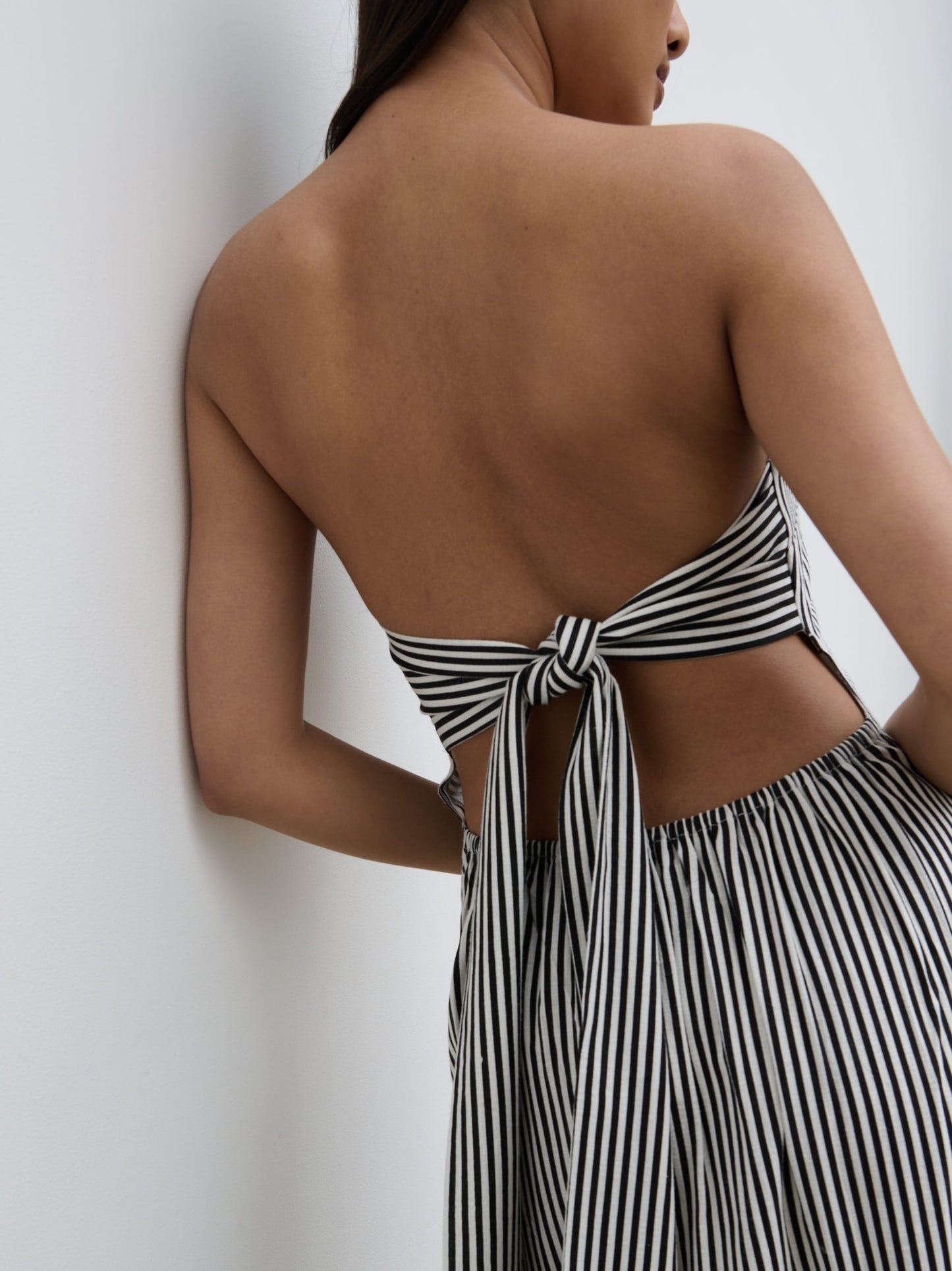 Sunny Striped Bandeau Dress - Stone and Black