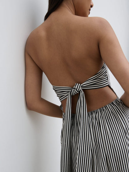 Sunny Striped Bandeau Dress - Stone and Black