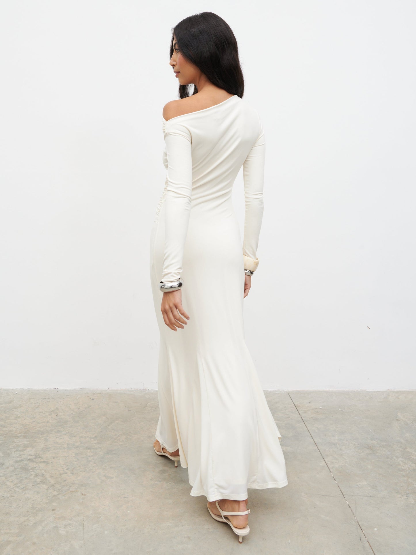 Yarelia Ruched Trim Jersey Maxi Dress - Cream