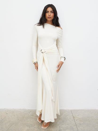 Yarelia Ruched Trim Jersey Maxi Dress - Cream