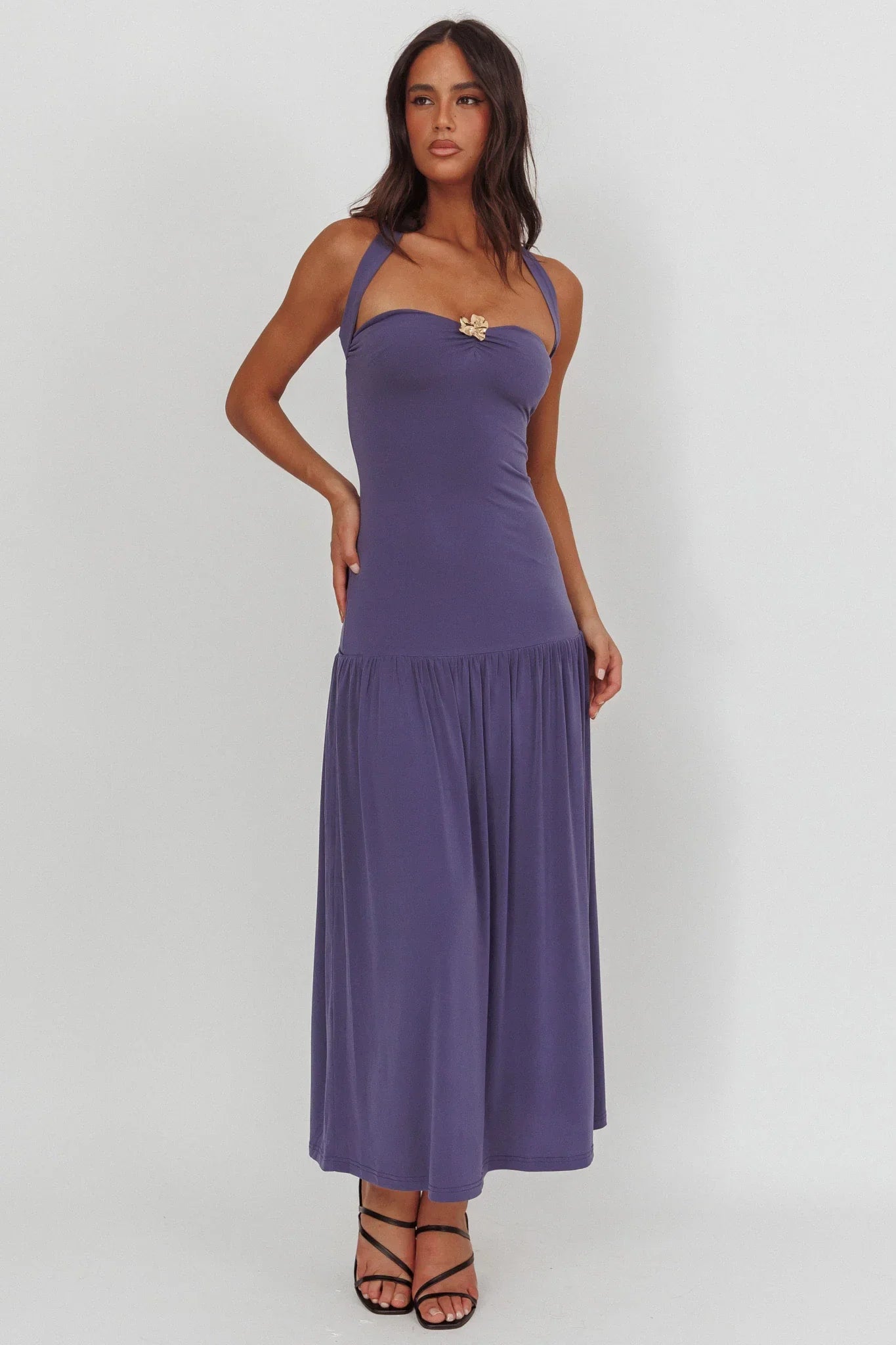 Ashana Drop Waist Halter Maxi Dress Taupe