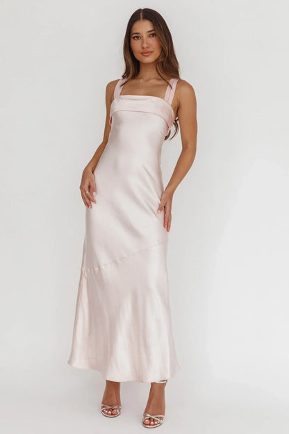 Carmel Shoulder Sash Midi Dress Blush