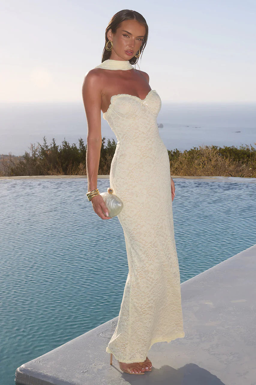 AMANA STRAPLESS SCARF MAXI DRESS - LEMON