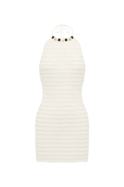 ADALEE RUFFLE TEXTURE MINI DRESS - WHITE