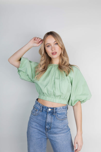 Ruby Puff Sleeve Blouse - Pastel Green