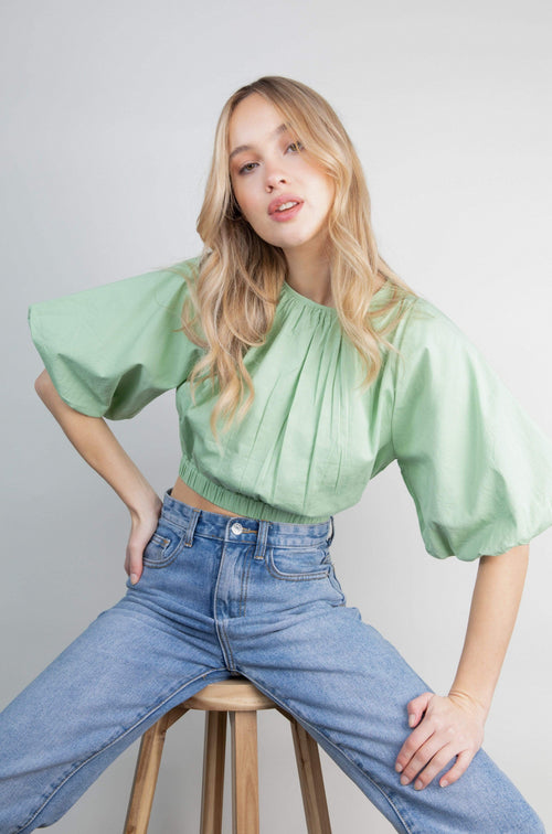 Ruby Puff Sleeve Blouse - Pastel Green