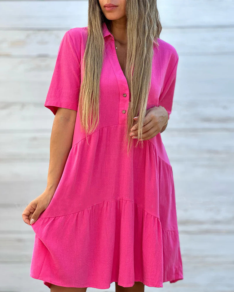 💝Solid Color Comfort Lapel Button Dress