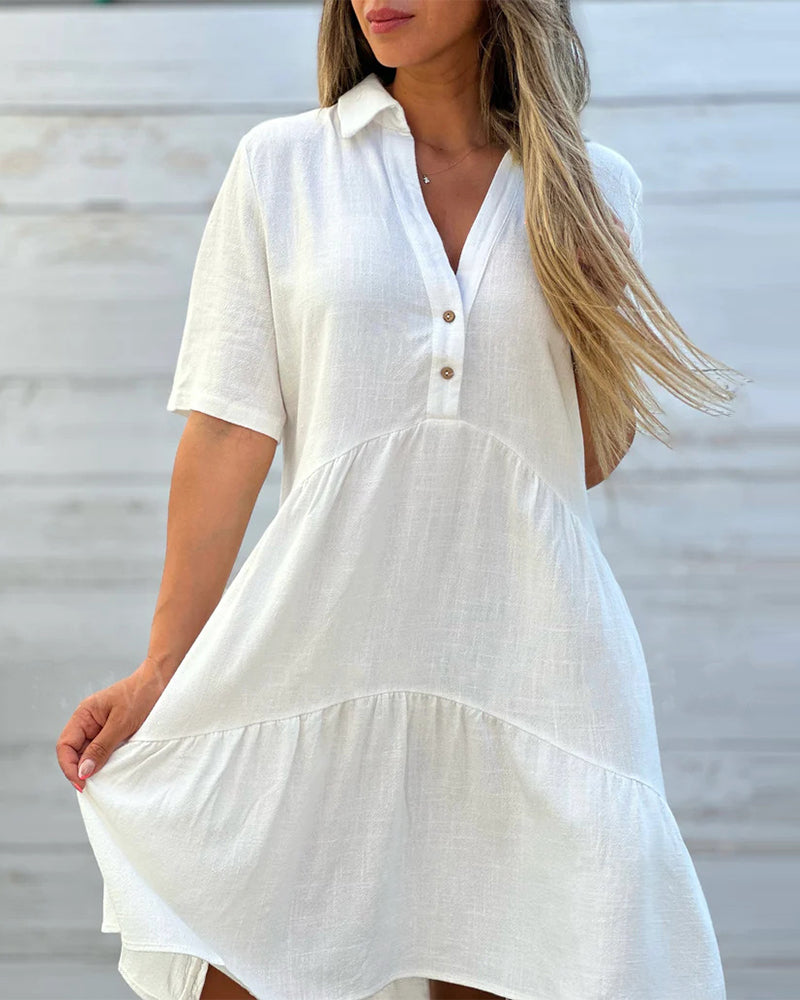 💝Solid Color Comfort Lapel Button Dress