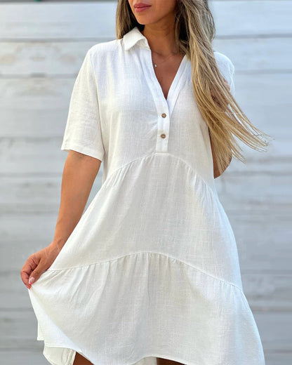 💝Solid Color Comfort Lapel Button Dress