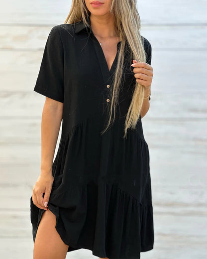 💝Solid Color Comfort Lapel Button Dress