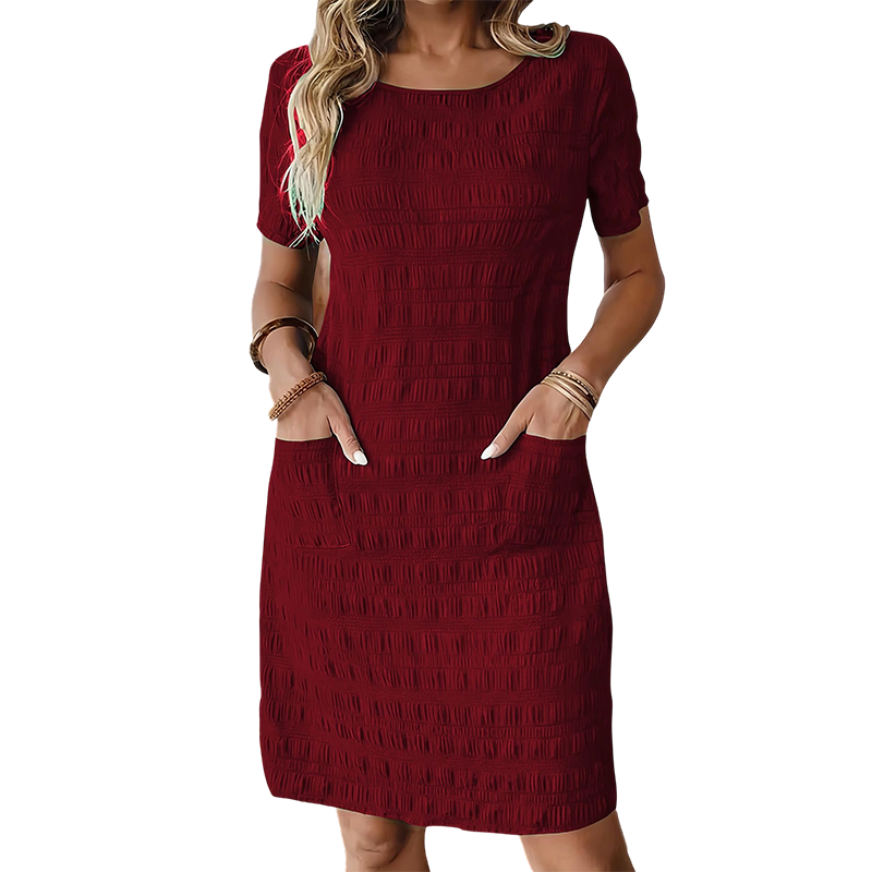 ⌛Limited-Time Offer-Women's Round Neck Textured Knee-Length Dress