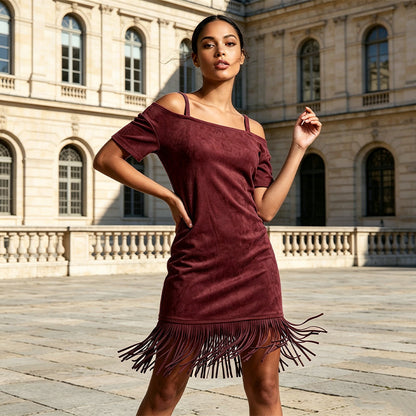 ⌛Limited-Time Offer-Women's Off-Shoulder Strap Fringe Dress