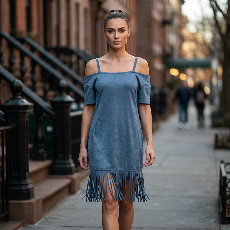 ⌛Limited-Time Offer-Women's Off-Shoulder Strap Fringe Dress