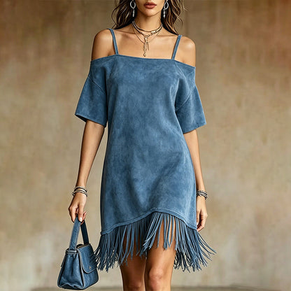 ⌛Limited-Time Offer-Women's Off-Shoulder Strap Fringe Dress