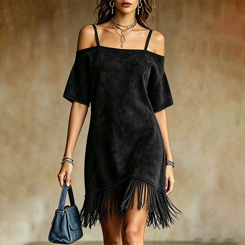⌛Limited-Time Offer-Women's Off-Shoulder Strap Fringe Dress