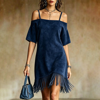 ⌛Limited-Time Offer-Women's Off-Shoulder Strap Fringe Dress