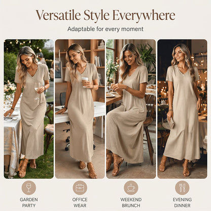 ⌛Limited-Time Offer-Women's Short Sleeve V-Neck Maxi Dress