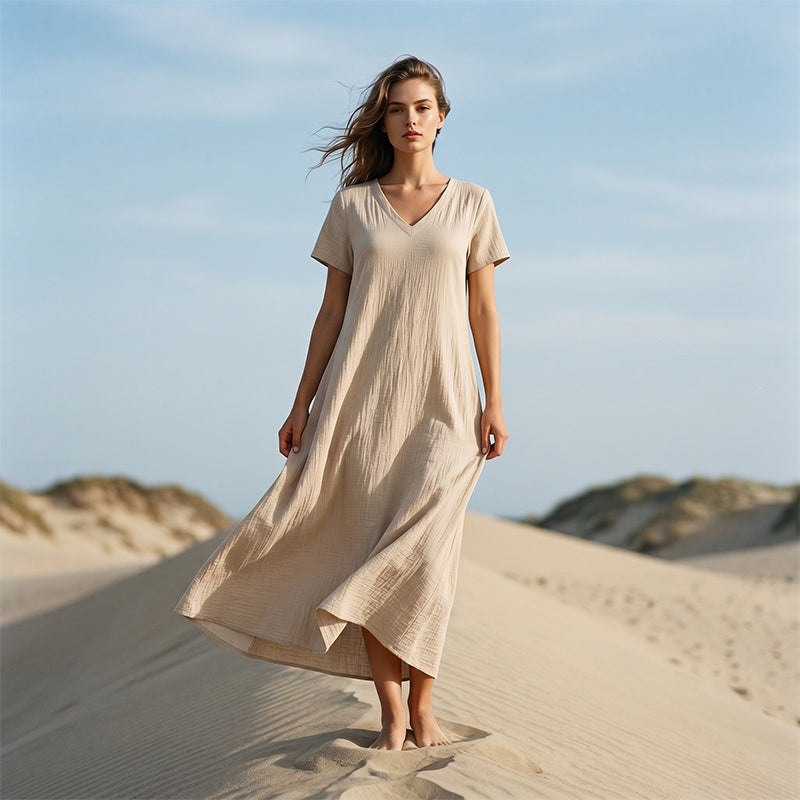 ⌛Limited-Time Offer-Women's Short Sleeve V-Neck Maxi Dress