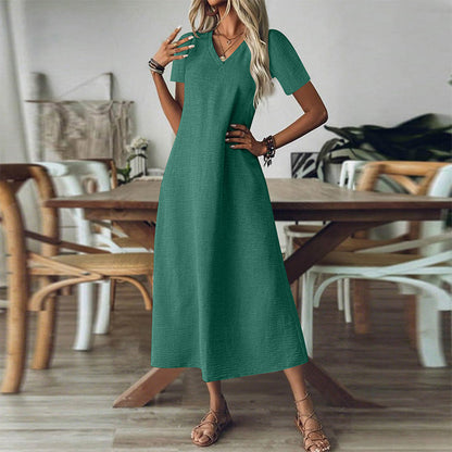⌛Limited-Time Offer-Women's Short Sleeve V-Neck Maxi Dress