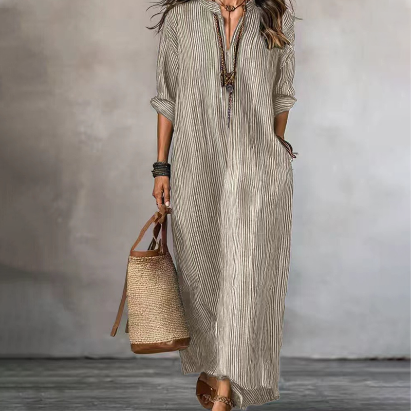 Women's Striped V-Neck Maxi Dress