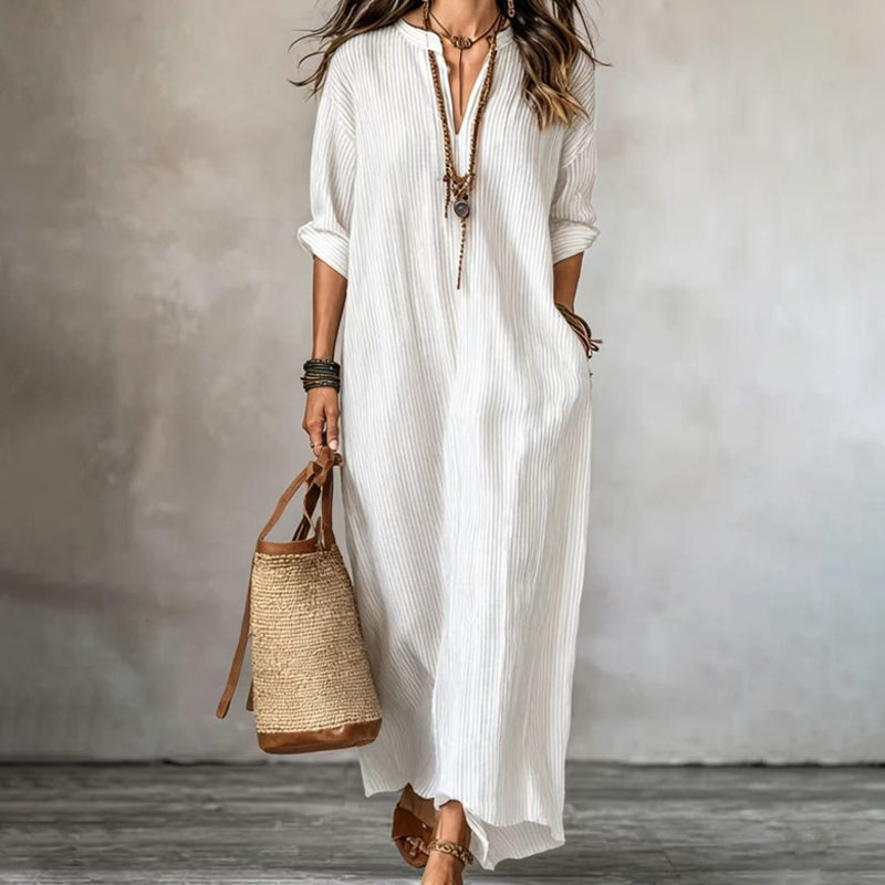 Women's Striped V-Neck Maxi Dress