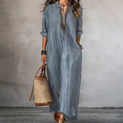 Women's Striped V-Neck Maxi Dress