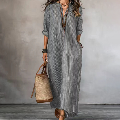 Women's Striped V-Neck Maxi Dress