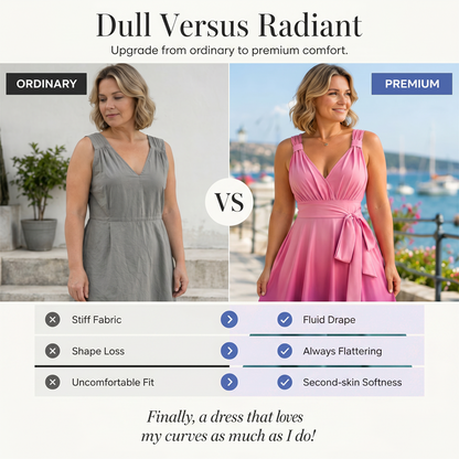 Women's Elegant V-Neck Gradient Dress with Pockets