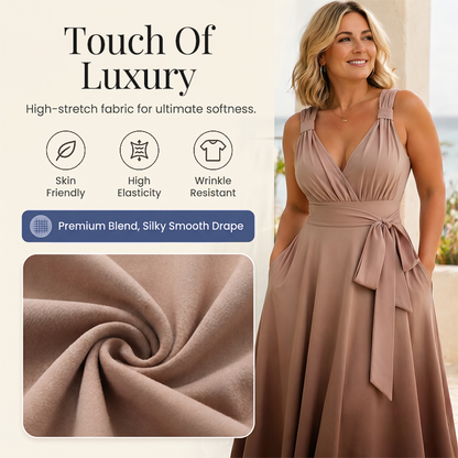 Women's Elegant V-Neck Gradient Dress with Pockets