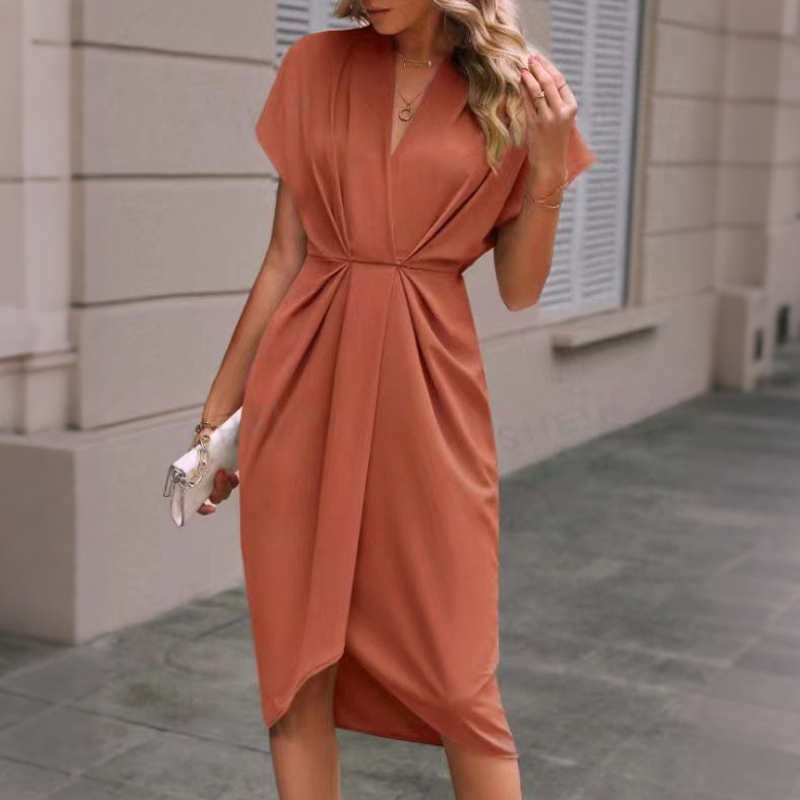 Women's Elegant V-Neck Ruched Dress