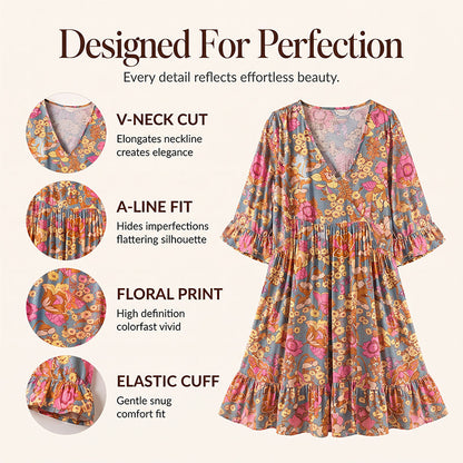 Women's Bohemian Floral Print V-Neck Loose Dress