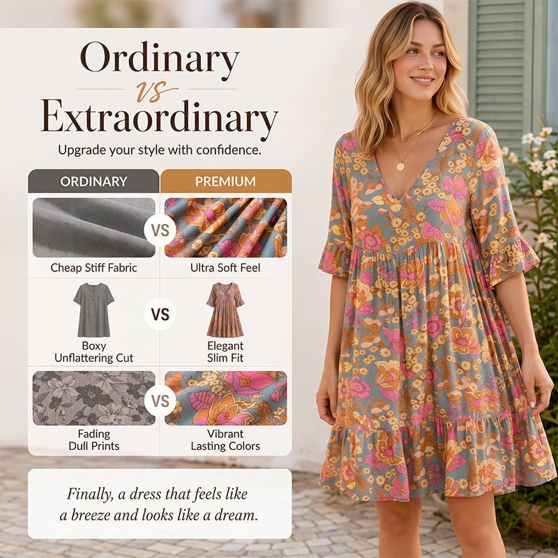 Women's Bohemian Floral Print V-Neck Loose Dress