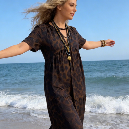 Women's V-Neck Leopard Print Maxi Dress
